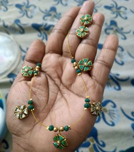 Green &amp; Gold Tone Necklace and Earrings