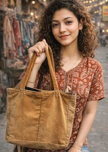Bright yellow upcycled velvet carry bag ♻️💛