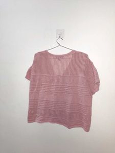 Pink Knitted Aesthetic Shrug .