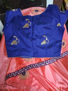 New Unique BabyPink &amp; BlueBorder SilSaree withBlou