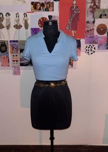 Blue Shien Polo Crop Top