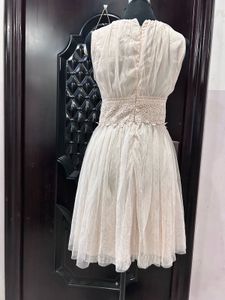 Netted Beige Sleeveless Dress