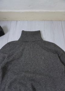Grey Turtleneck Knit Sweater