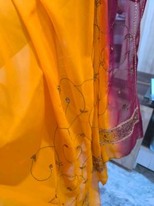 Vintage Yellow Saree With Maroon Boundary