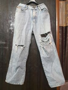 Straight Fit High Waist Ripped Jeans For Women