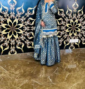 Elegant Blue &amp; Gold Gharara Suit