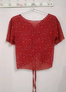 Red Floral Sheer Tie-Front Top
