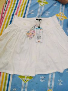 White Flared Skirt With Attached Shorts