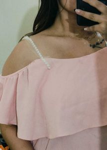 Cute Pink Ruffle Top with pearl straps