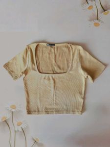 Beige Square-Neck Crop Tee