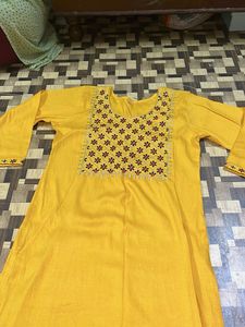 Yellow Embroidered Kurti Top