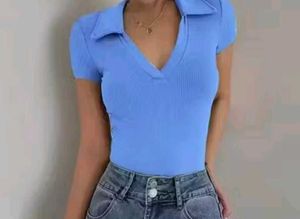Blue Ribbed Polo Bodysuit