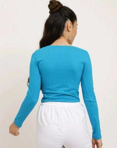 Blue Fitted Long Sleeve Top
