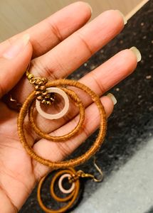 Brown silk thread hanging earrings