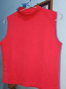 Red Sleeveless Mock TurtleNeck Top