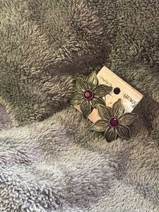 Silver - Pink Floral  Studs