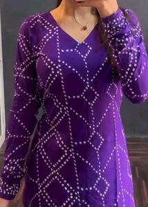 Purple Cotton Bandhani Printed Kurti For Women