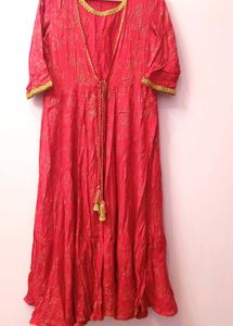 Red Printed A Line With Jacket Kurta
