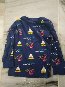 Navy Boat Print Long Sleeve Tee
