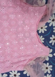 Beautiful Mirror Work Chikankari Baby Pink Kurti