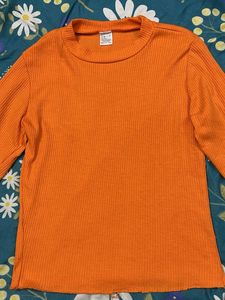 Orange Ribbed Long Sleeve Top