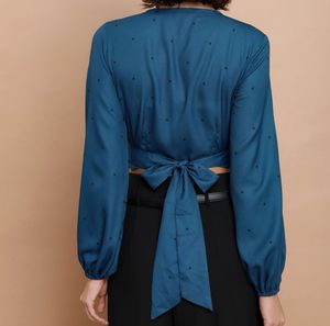 Teal Polka Dot Wrap Top