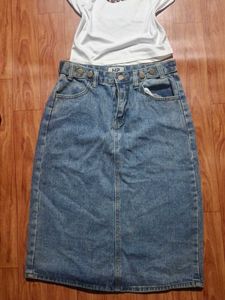 leopard print y2k style tee &amp; jeans skirt combo