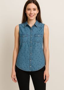 Denim Sleeveless Button-Down