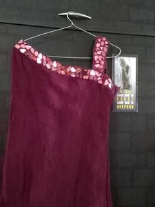 Burgundy One-Shoulder Dress