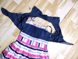 Striped Sundress with Denim Shrug