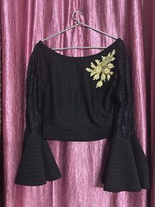 Pinstripe Flare Pants with Crop Top