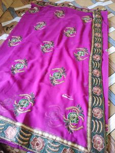 Elegant Pink Embroidered Saree
