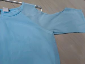 Blue Cold Shoulder Crop Top