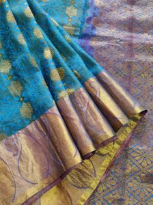 Teal &amp; Gold Silk Saree