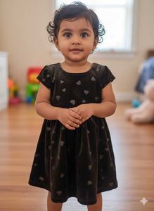 Adorable Girls&#39; Heart Print Velvet Dress