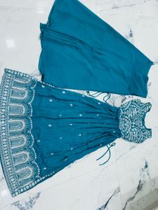 Teal Embroidered Wedding  Dress