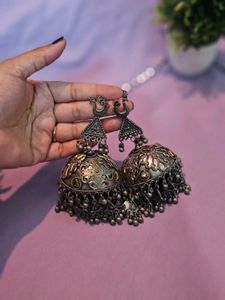 Oxidized Silver Jhumka Earrings