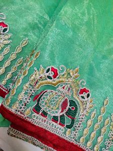 Embroided Organza Saree With Bag