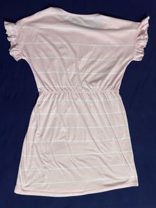 Pink Striped Ruffle Sleeve NightDress