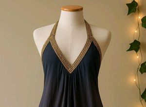 Black Halter Dress with Gold Detail
