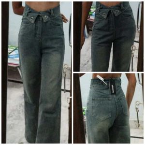 Unique Bow Shaped Wasit Design Highwaist Jeans