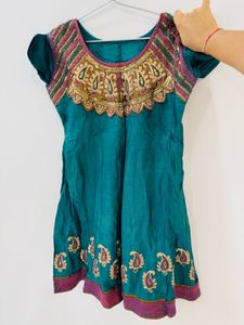Teal and Pink Kurti With Churidar Dupatta