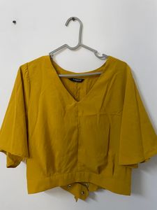 Mustard V Neck Crop Top