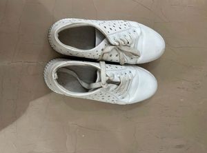White Shoes with Cute Golden Design