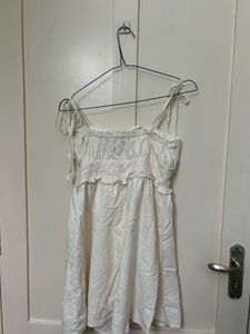 White Tie-Strap Linen Dress