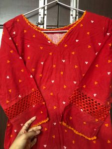 Red Embroidered Kurti