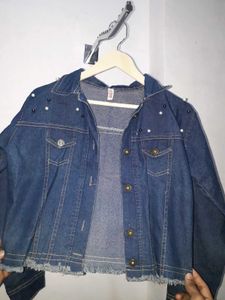 Denim Jacket with Pearl Details