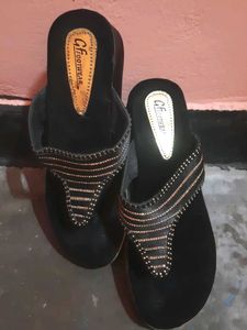 Black Embellished CF Footwear Wedges