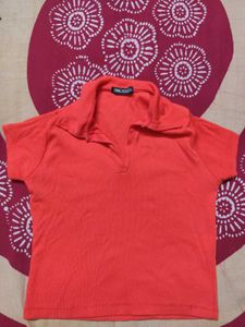 Zara Orange Collared Crop Top