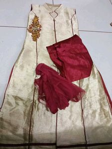 Elegant Cream & Maroon Salwar Kameez
